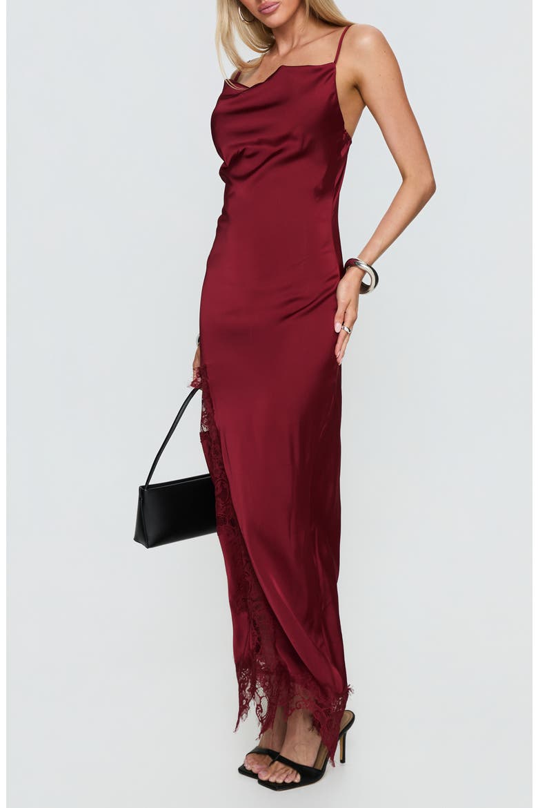 Katalyna Cowl Neck Lace Maxi Dress, Alternate, color, RED
