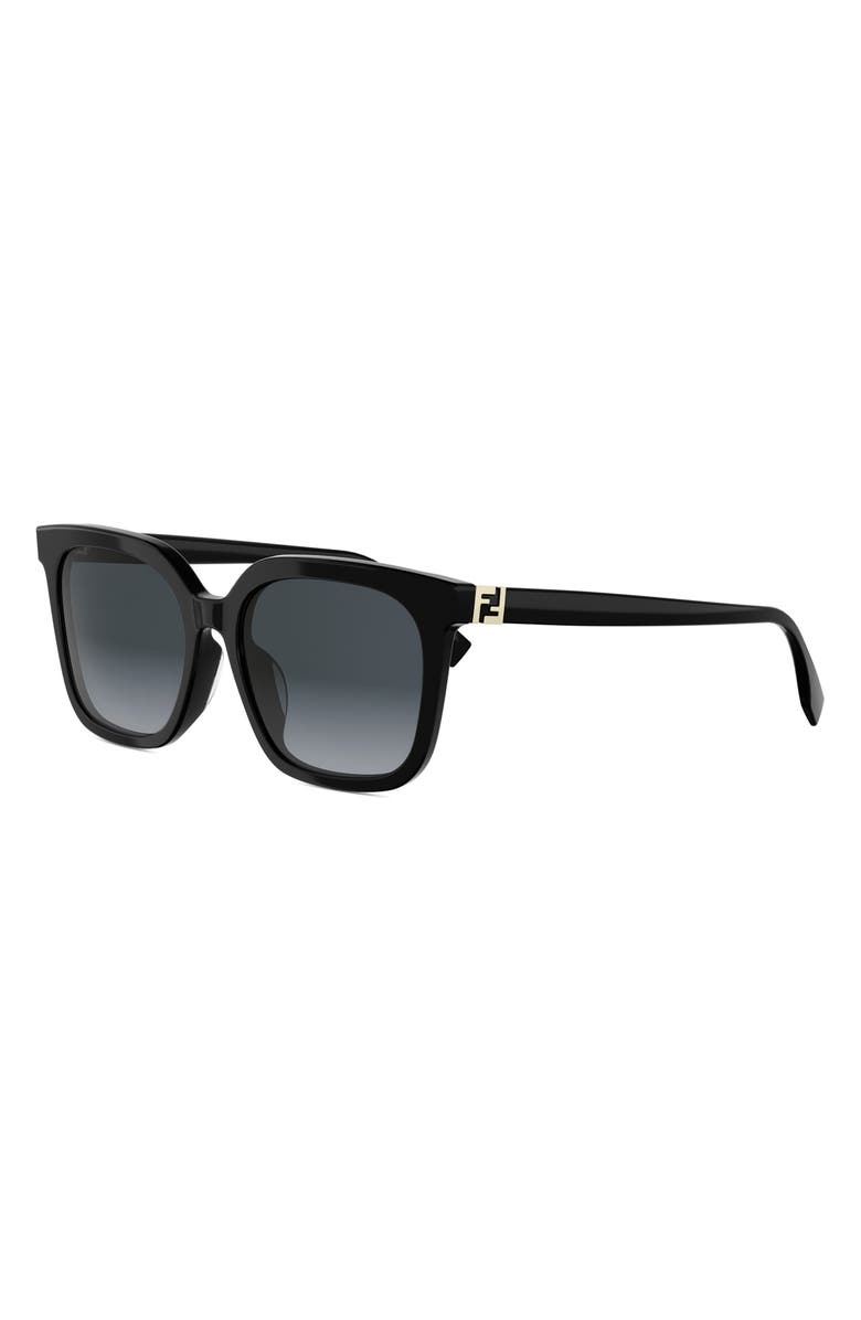 Fendi Forever Fendi 56mm Gradient Square Sunglasses, Alternate, color, Shiny Black / Gradient Smoke