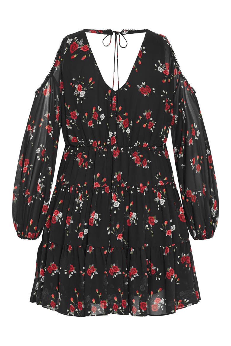 Maria Cold Shoulder Long Sleeve Minidress, Alternate, color, DOLCE DITSY BLK