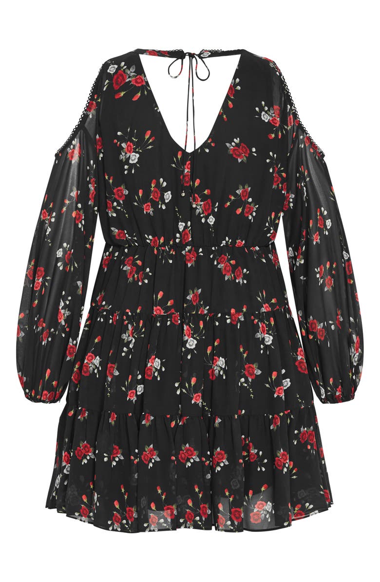 City Chic Maria Cold Shoulder Long Sleeve Minidress, Alternate, color, Dolce Ditsy Black