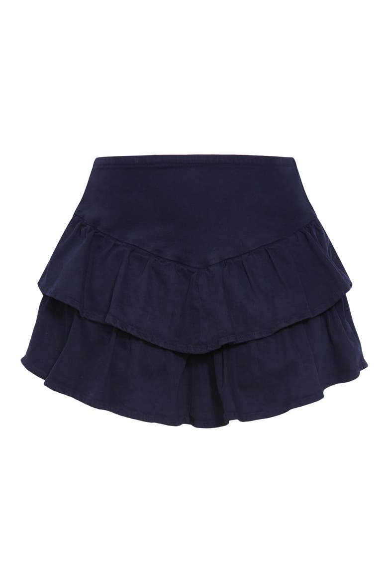 Amina Frill Tiered Denim Shorts, Alternate, color, NAVY