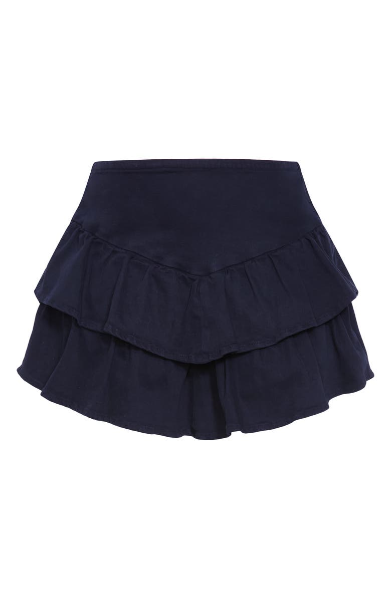City Chic Amina Frill Tiered Denim Shorts, Alternate, color, Navy