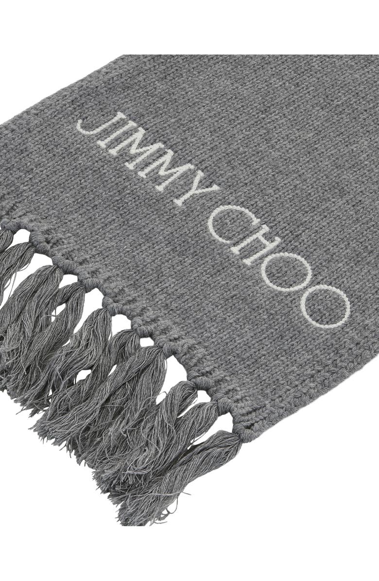 Jimmy Choo Embroidered Logo Wool Scarf, Alternate, color, Grey