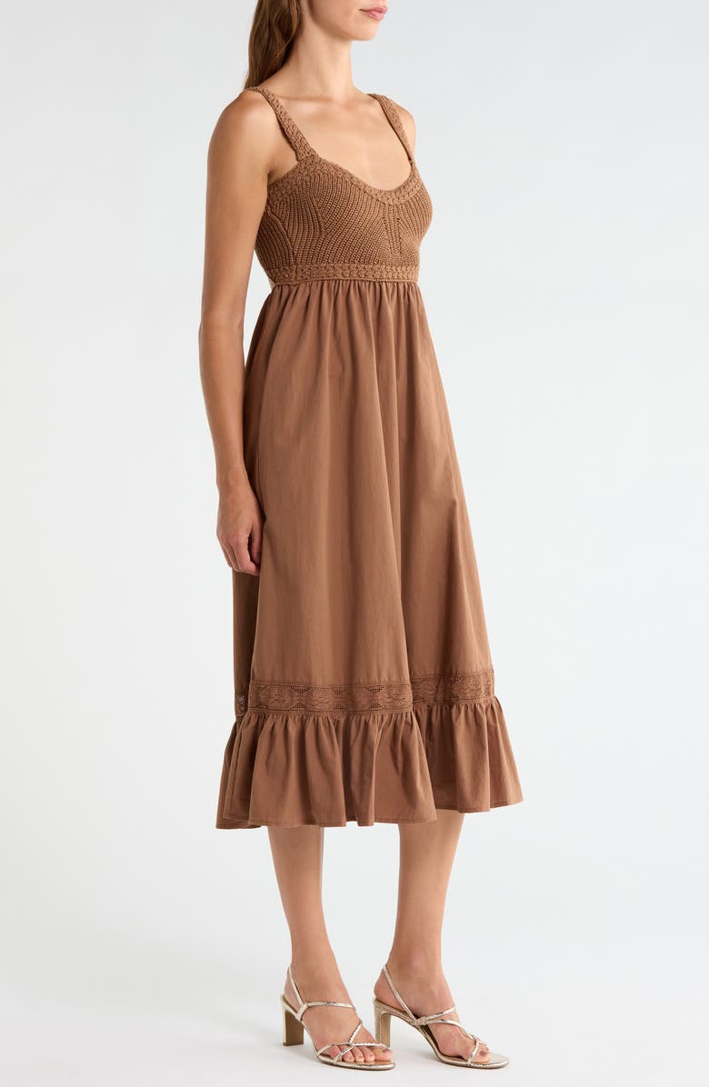 ASTR the Label Jacquelin Mixed Media Back Cutout Midi Dress, Alternate, color, Camel