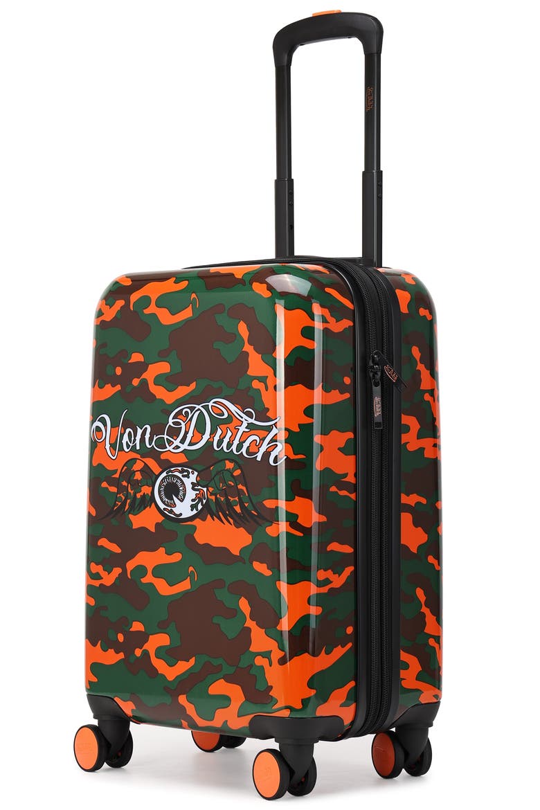Von Dutch Orange Camo Expandable Hardside Spinner Carry-on