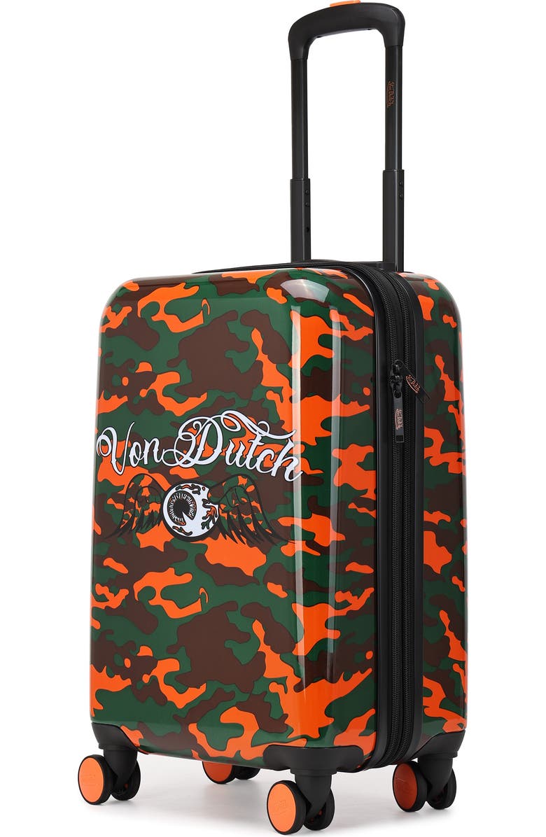 Von Dutch Orange Camo Expandable Hardside Spinner Carry-on Suitcase, Alternate, color, Orange Camo