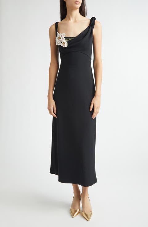 Floral Appliqué Knit Midi Cocktail Dress
