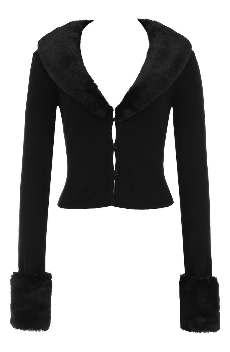 HOUSE OF CB Blanche Crop Cardigan with Removable Faux Fur Trim, Alternate, color,