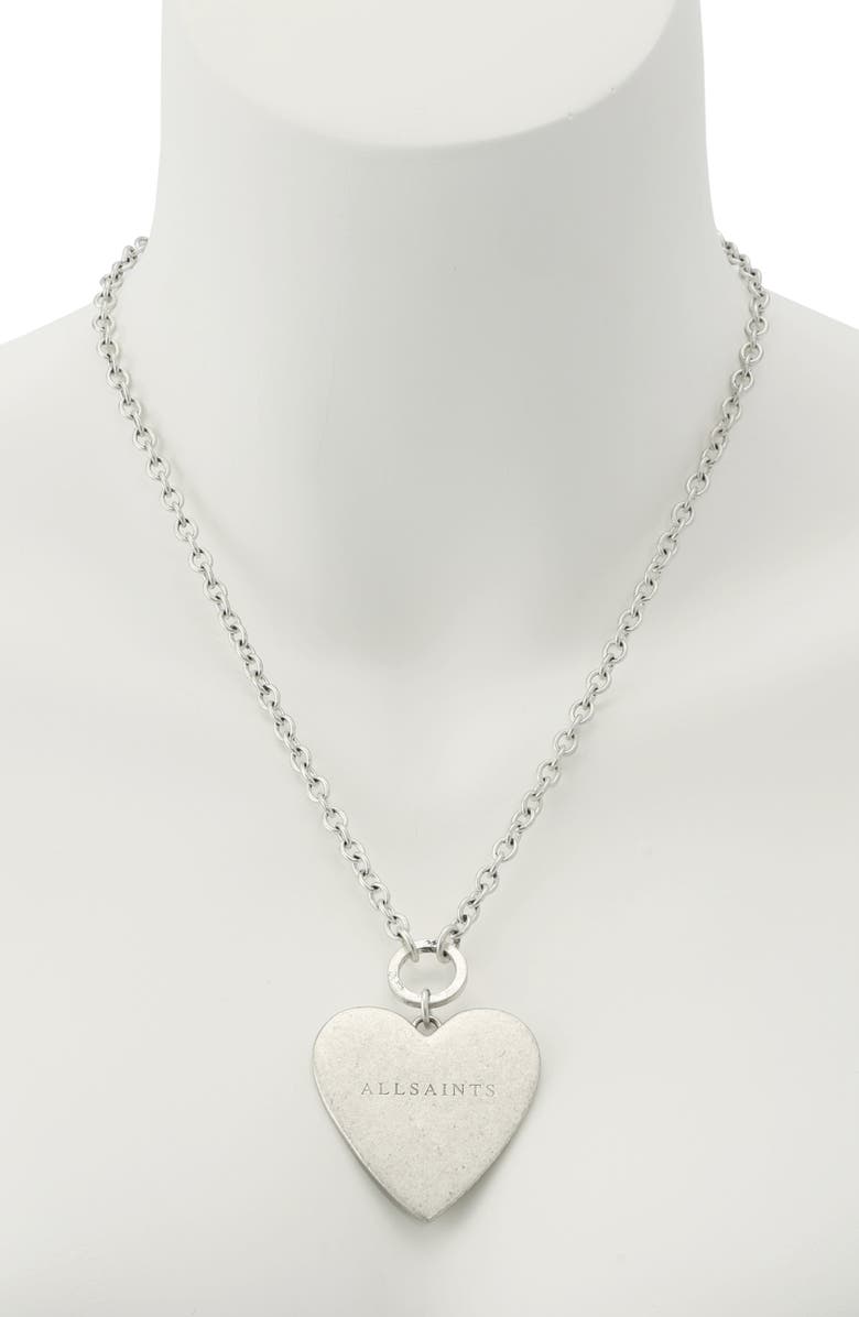 AllSaints Heart Pendant Necklace, Alternate, color, Warm Silver
