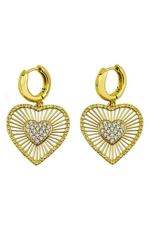 Crystal Heart Drop Huggie Hoop Earrings
