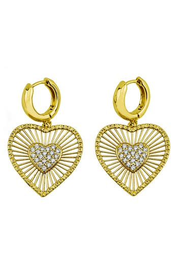 Panacea Crystal Heart Drop Huggie Hoop Earrings In Gold