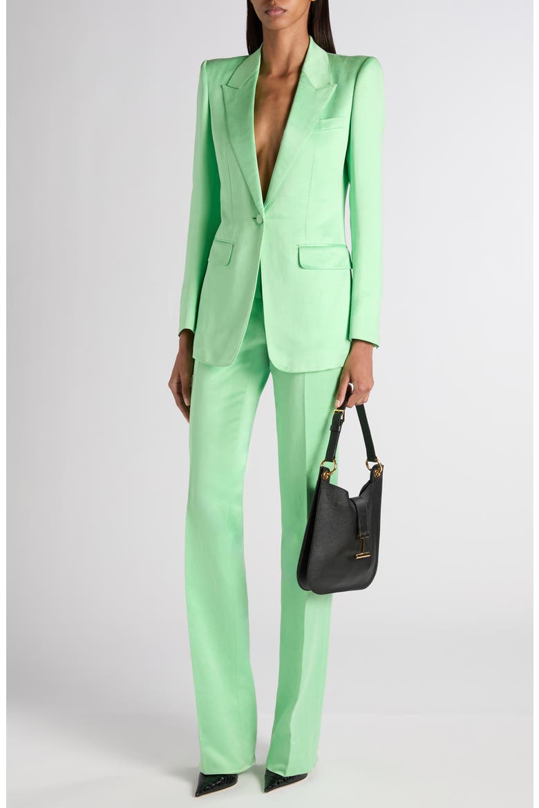One-Button Duchesse Satin Blazer, Alternate, color, SUMMER GREEN