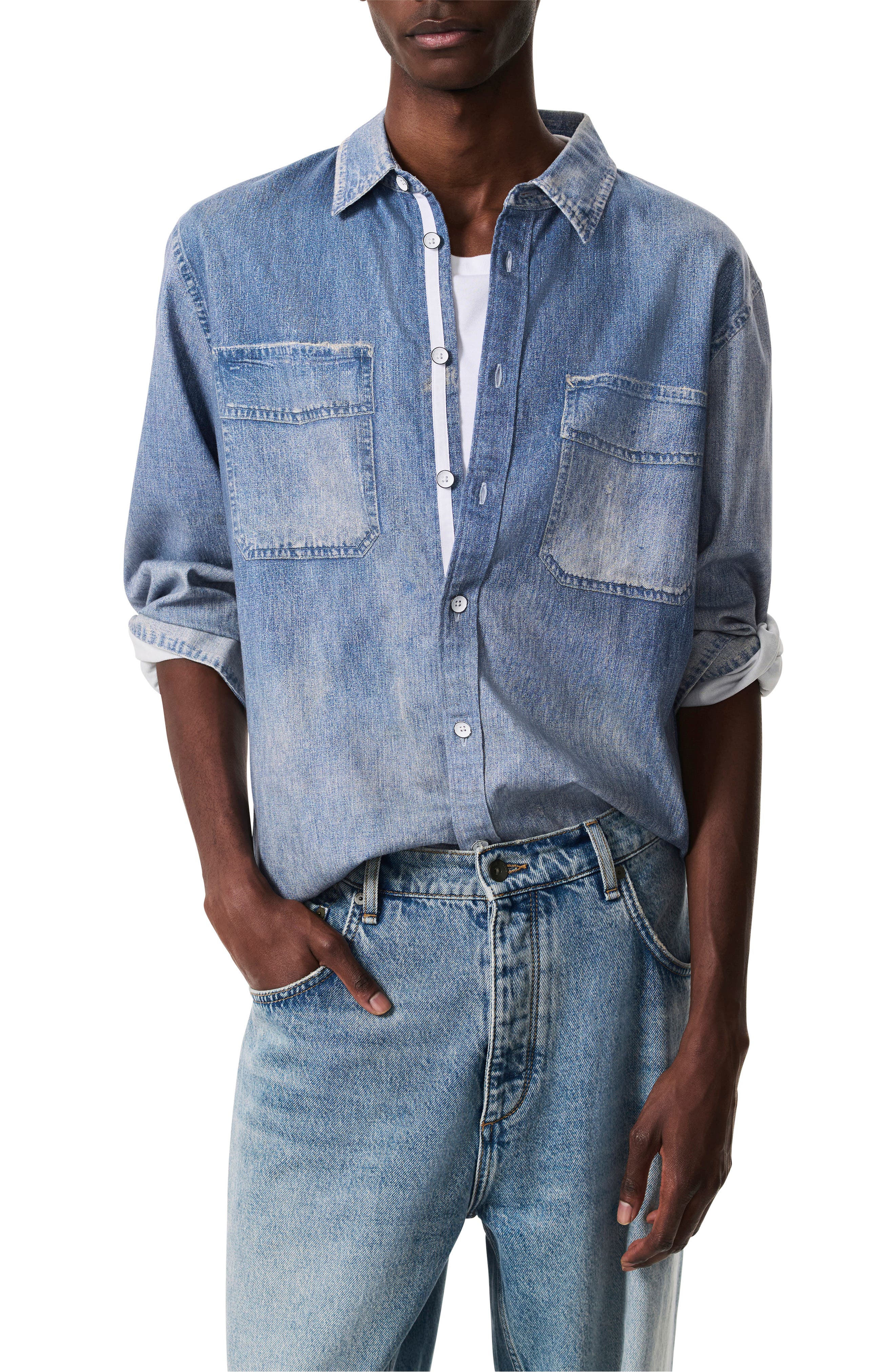 rag & bone Miramar CPO Faux Denim Cotton Terry Button-Up Shirt
