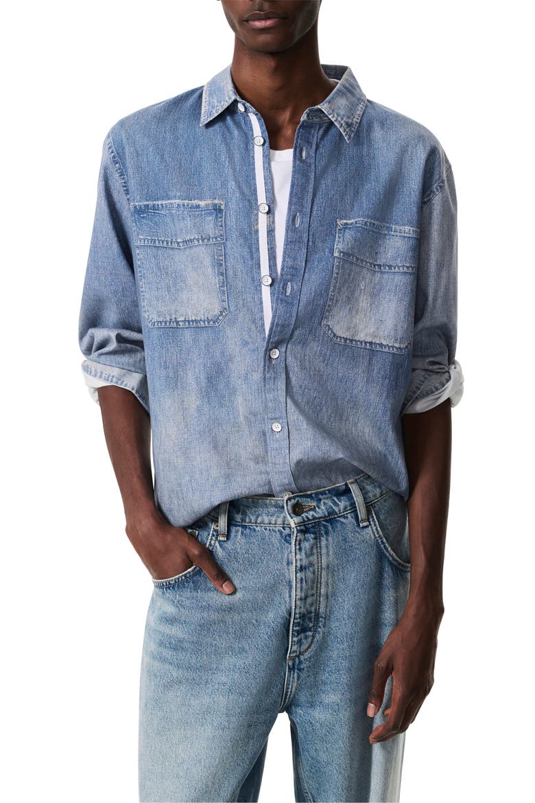 Miramar CPO Faux Denim Cotton Terry Button-Up Shirt, Main, color, PATINA
