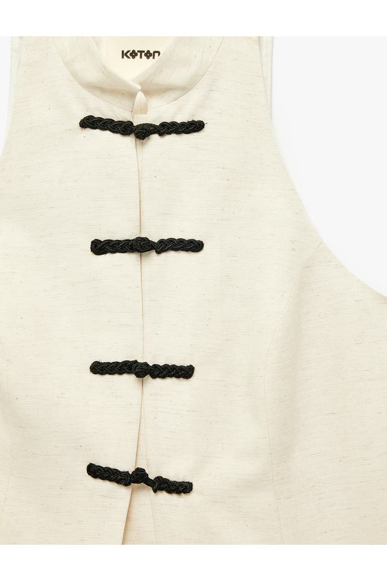 Linen Blend Mandarin Neck Vest With Frog Closure, Alternate, color, BEIGE