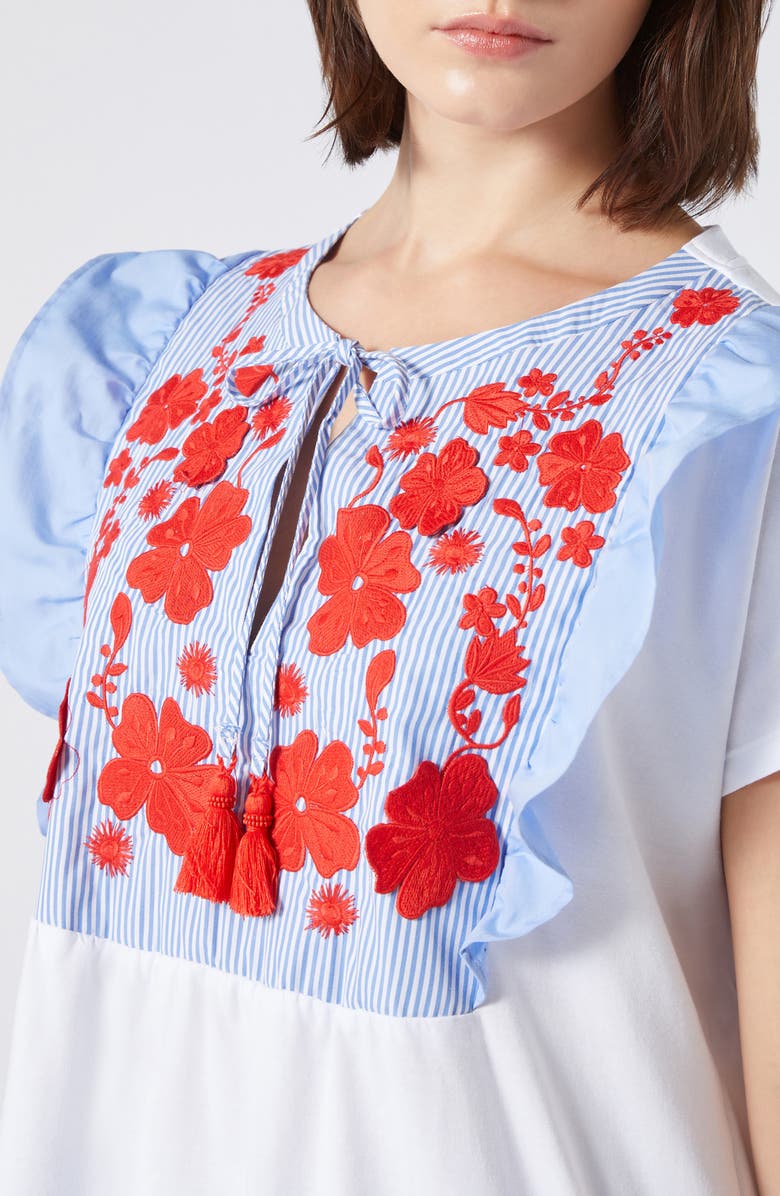 Marina Rinaldi Jardin Embroidered T-Shirt, Alternate, color, Optical White