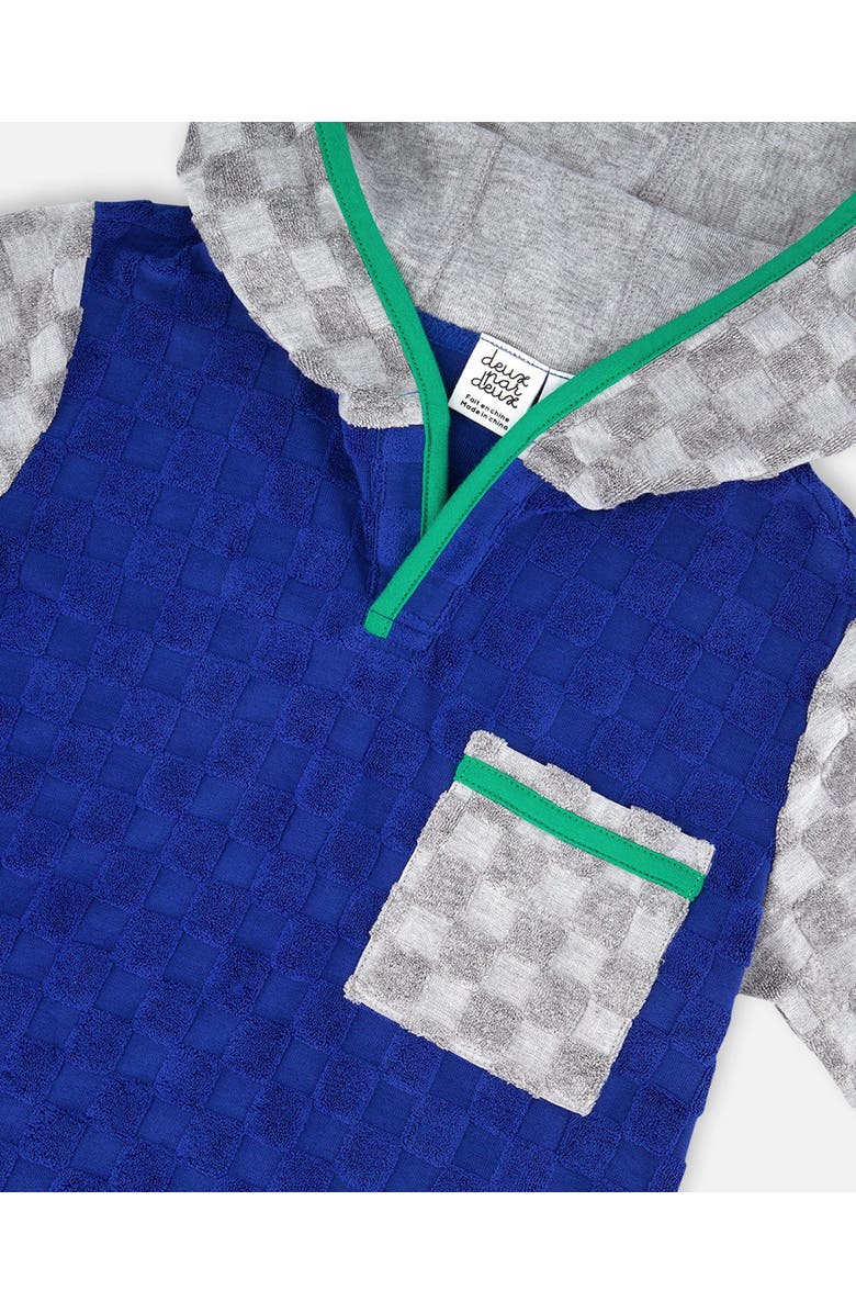 Deux par Deux Boy's Printed Hooded Terry Top And Shorts Set Blue And Gray, Alternate, color, 