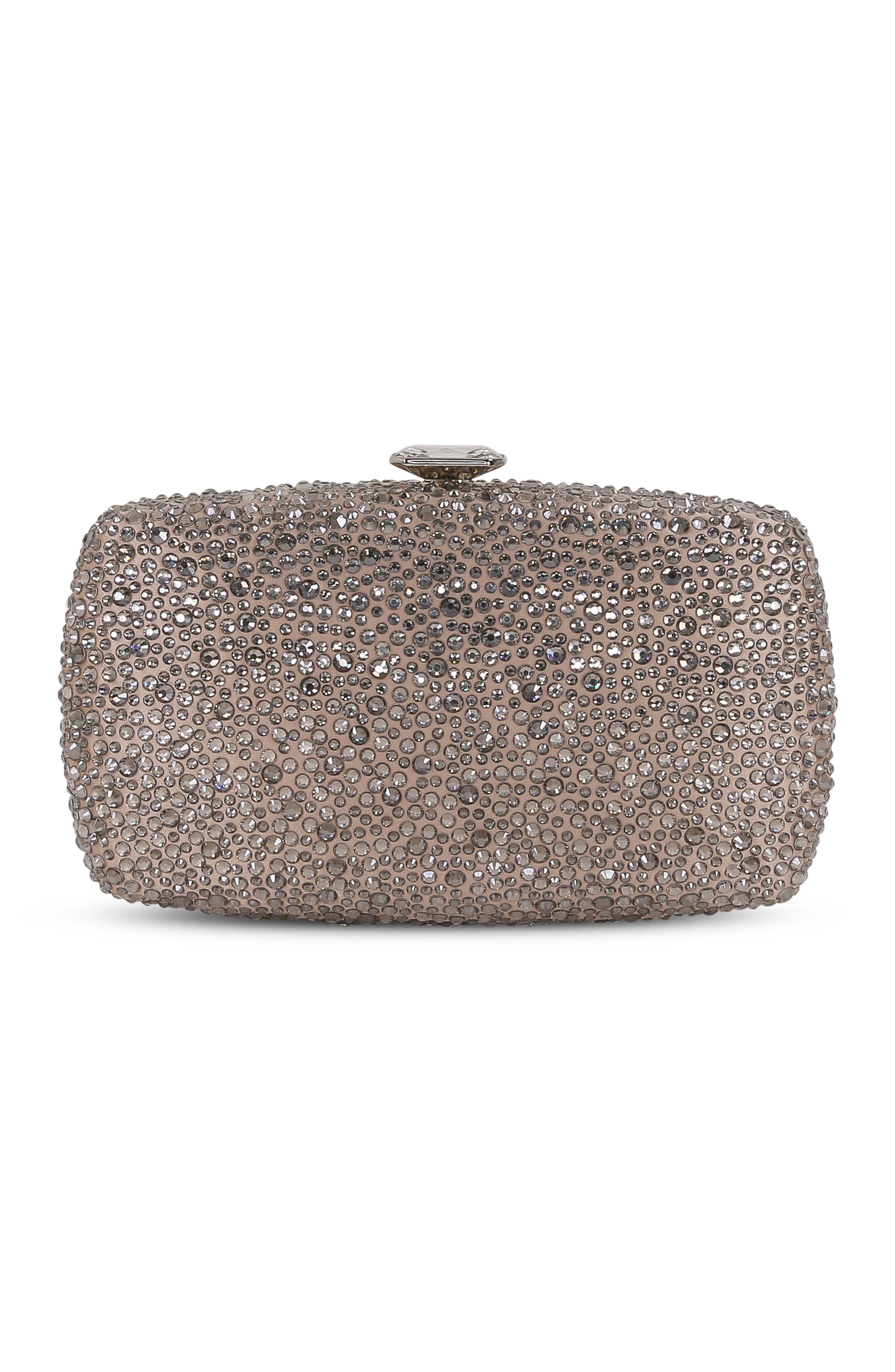 BADGLEY MISCHKA Sheena Crystal Box Clutch, Alternate, color, Smoke Diamond