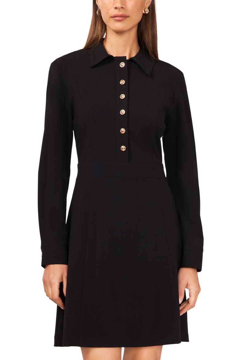 Button Front Long Sleeve Shirtdress, Alternate, color, RICH BLACK