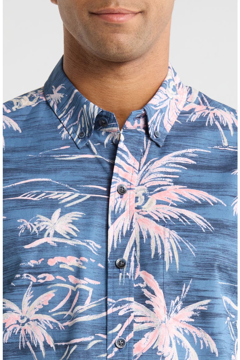 He'e Nalu Print Short Sleeve Cotton Button-Down Shirt, Alternate, color, DENIM BLUE