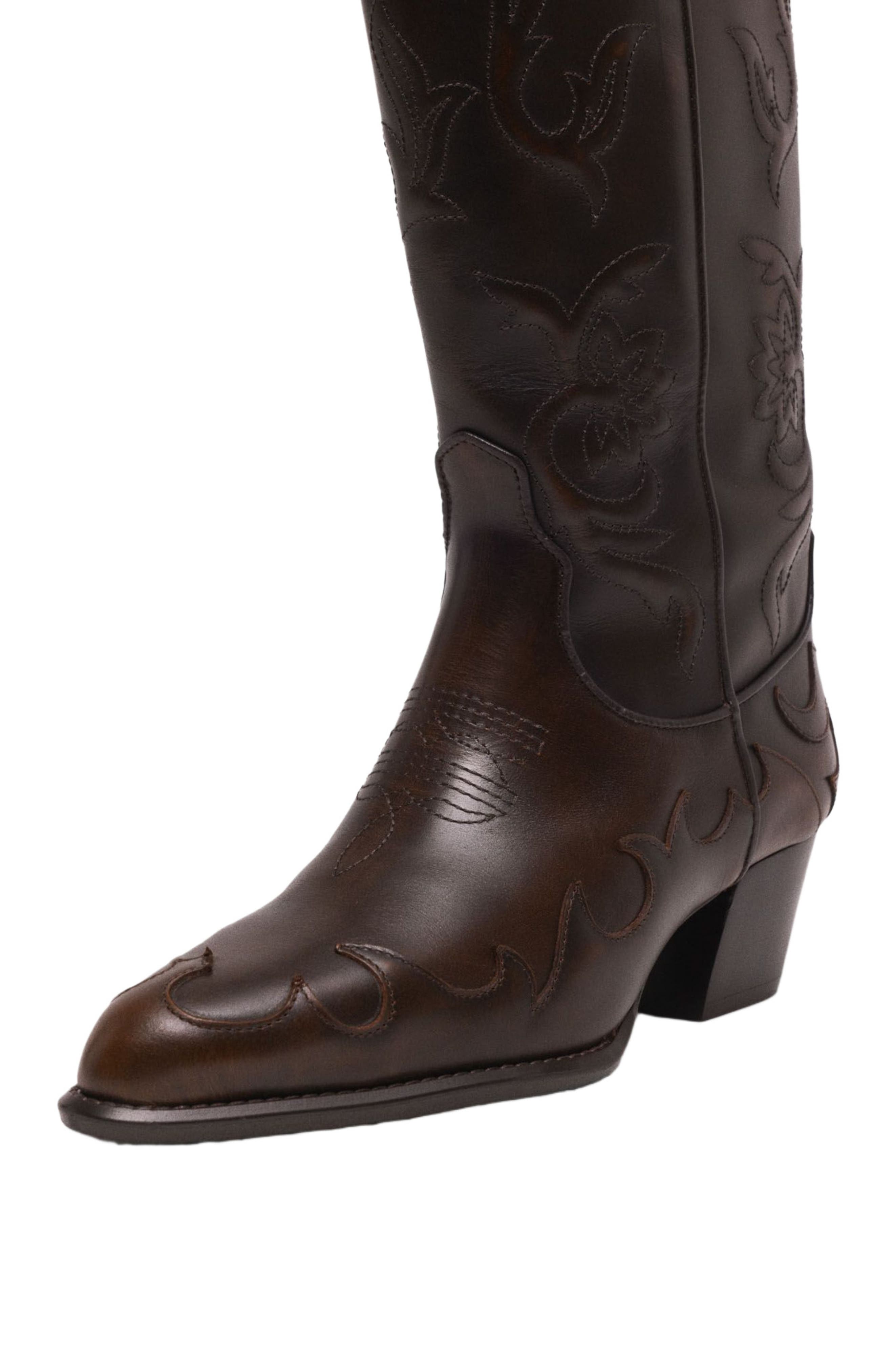 maje Leather cowboy boots, Alternate, color, Brown