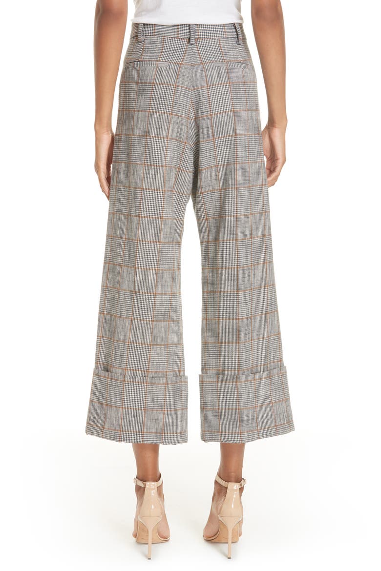 Sea Plaid Cuffed Wide Leg Pants, Alternate, color, BROWN