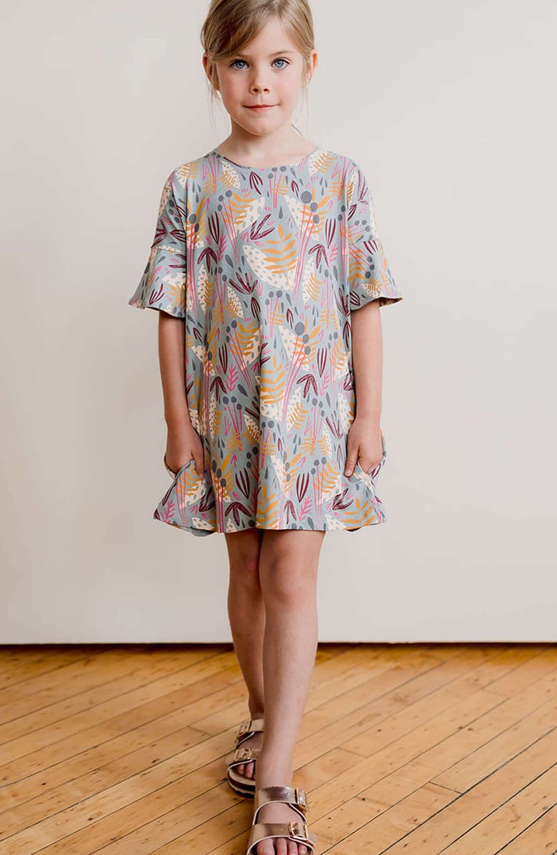 Mightly Organic Cotton Flutter Sleeve Cascade Dress, Alternate, color,