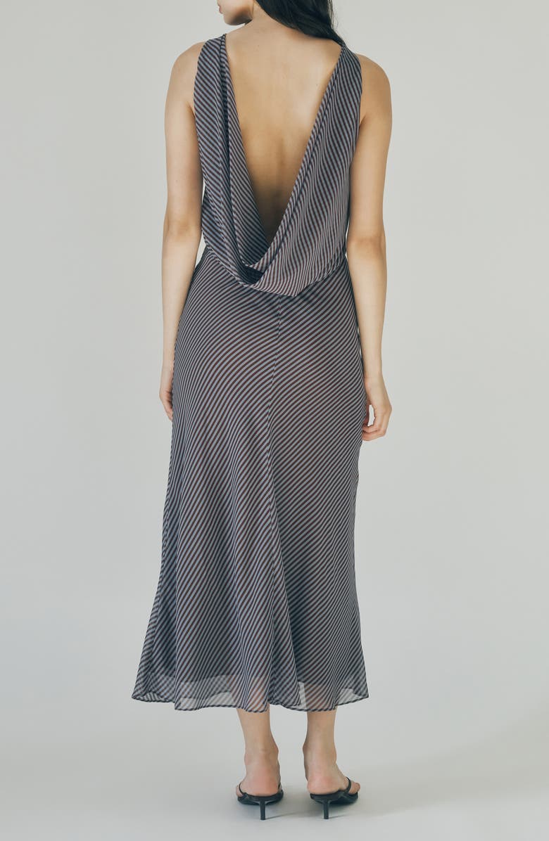 MAUDE CLUB Micca Stripe Drape Back Dress, Alternate, color, Blue Brown Stripe