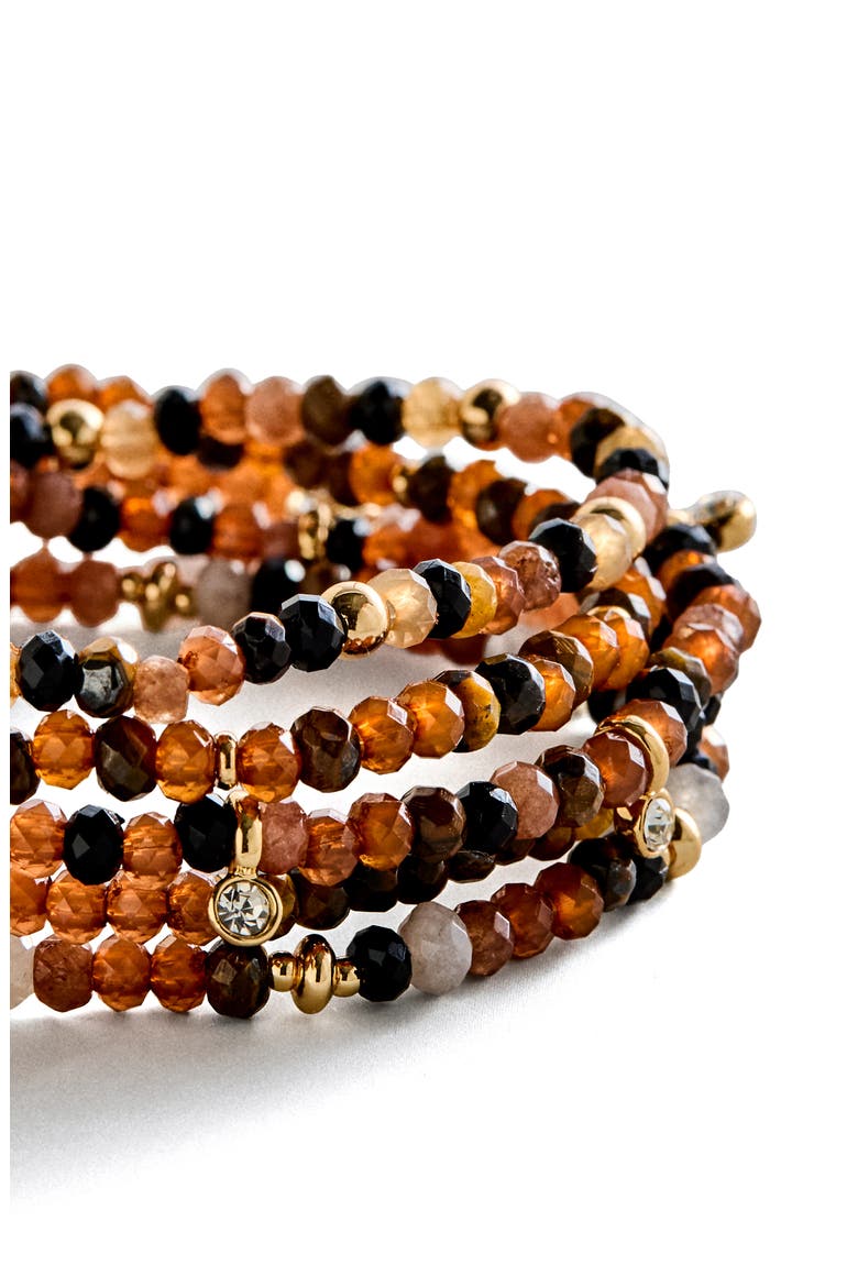 Set of 5 Indya Beaded Stretch Bracelets, Alternate, color, BROWN