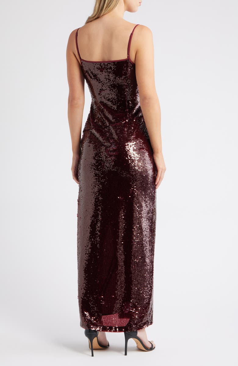 Julia Jordan Sequin Cowl Neck Maxi Cocktail Dress, Alternate, color, Wine