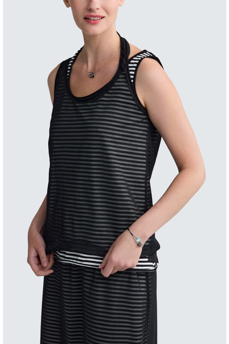 Rivka Striped Mesh Top, Alternate, color, Black Strip