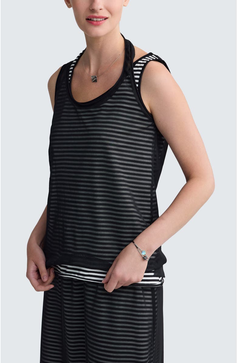 LUUKAA Rivka Striped Mesh Top, Alternate, color, Black Strip