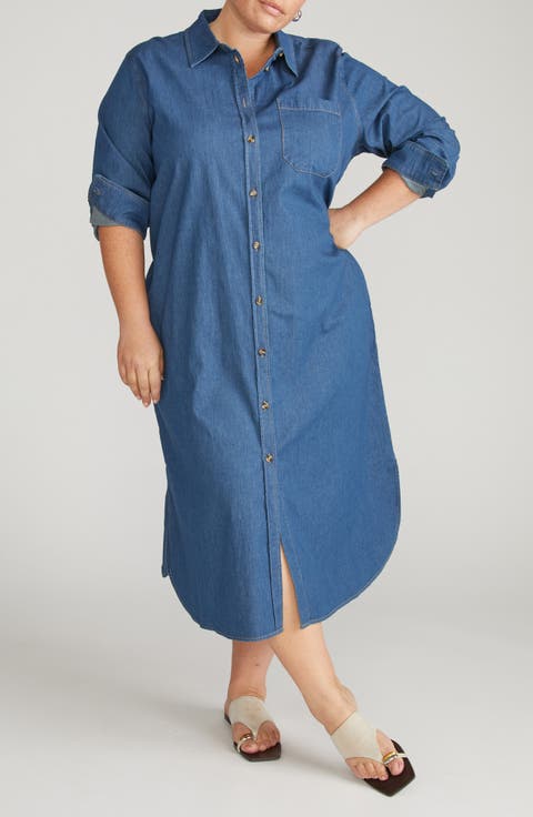 Odeon Long Sleeve Chambray Shirtdress (Plus)