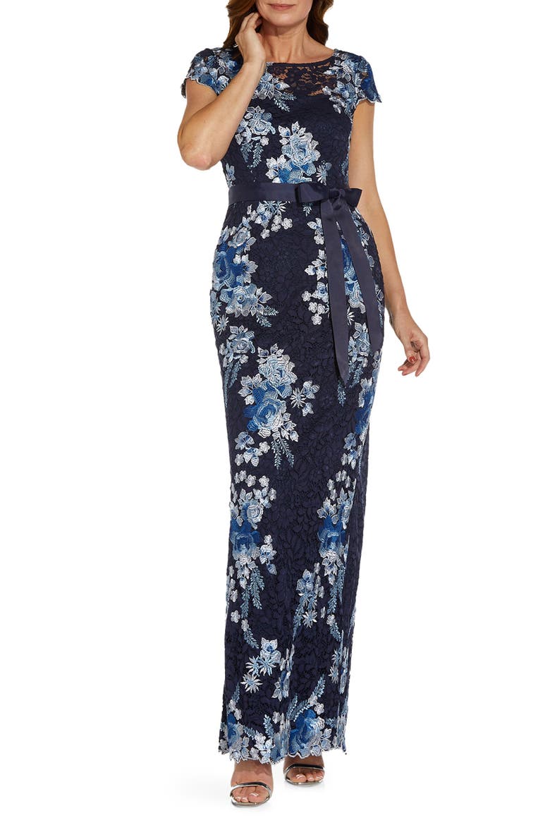 Embroidered Lace Gown, Main, color, NAVY MULTI