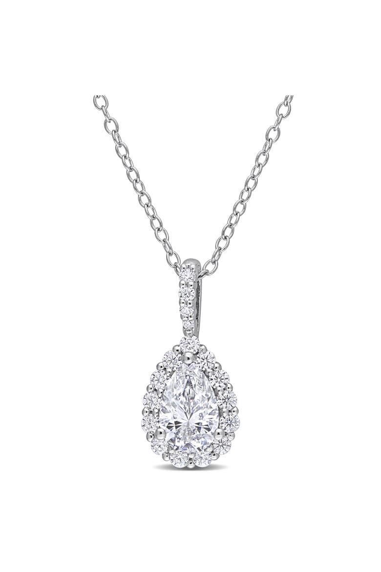 Moissanite Teardrop Halo Pendant, Main, color, Sterling Silver