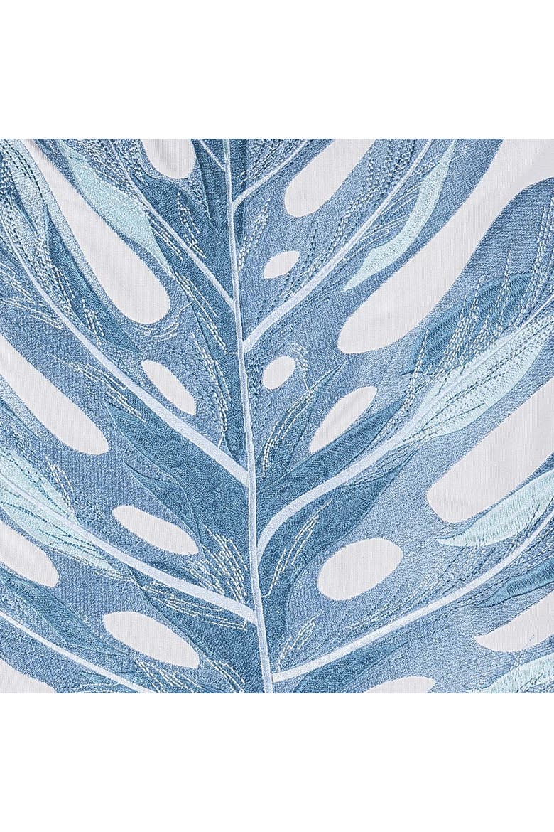 Blue Monstera Coastal Tropical Botanical Embroidered Throw Pillow, 20" x 20", Alternate, color, Blue