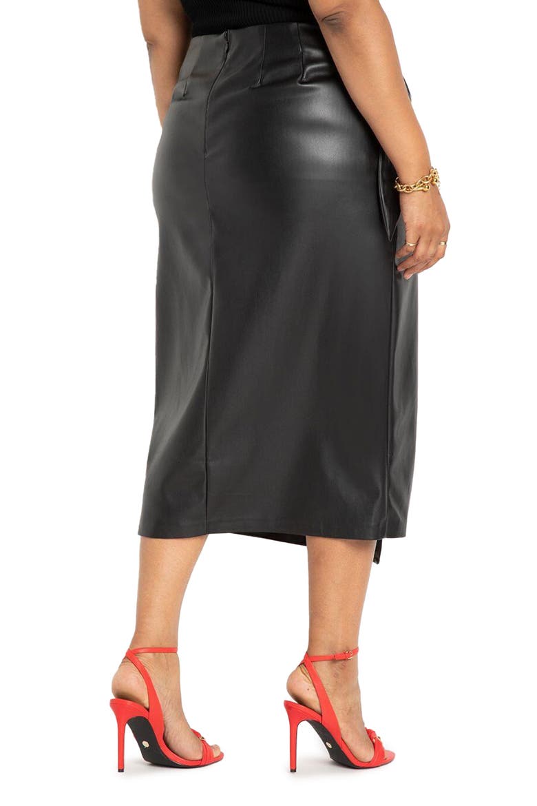 Faux Leather Faux Wrap Skirt, Alternate, color, BLACK