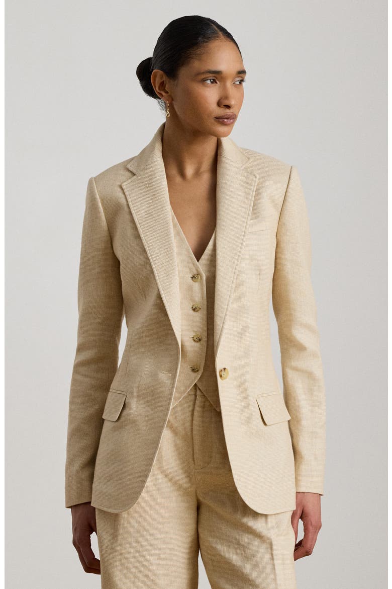 Linen Blend One-Button Blazer, Alternate, color, BEIGE/ CREAM MULTI