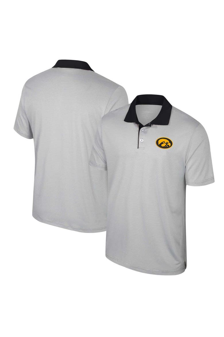 Men's Colosseum Gray Iowa Hawkeyes Big & Tall Tuck Striped Polo, Main, color, Gray