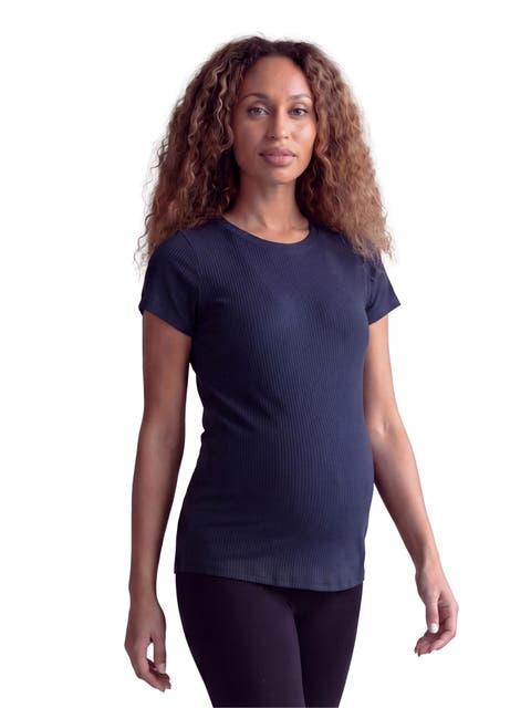 Maternity Basic Ribbed Knit Round Neck Short Sleeve Top