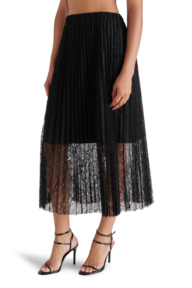 Keira Pleated Lace Skirt, Alternate, color, BLACK