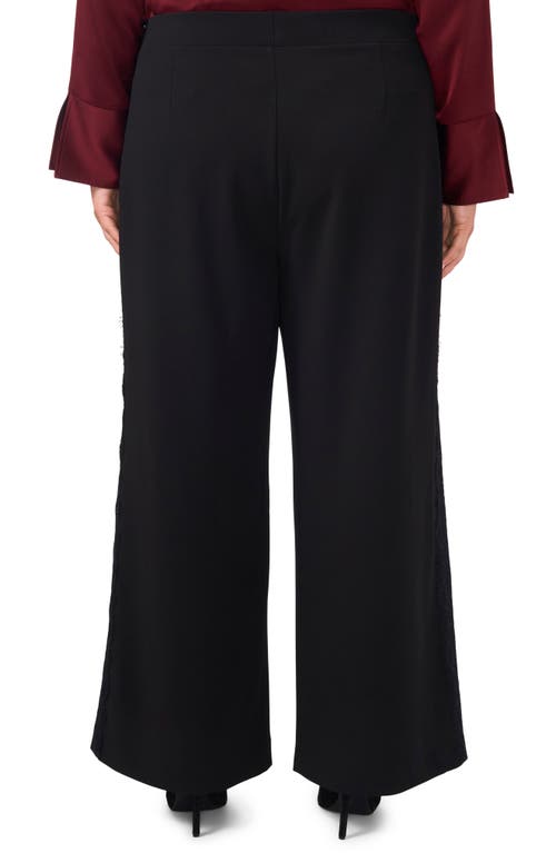 Vince Camuto Plus Size Lace-stripe Pull-on Pants In Rich Black
