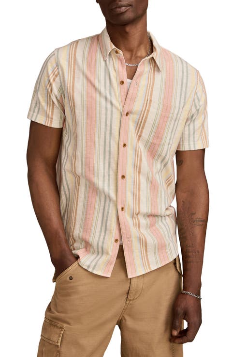 Short Sleeve Cotton-Blend Button-Up Shirt