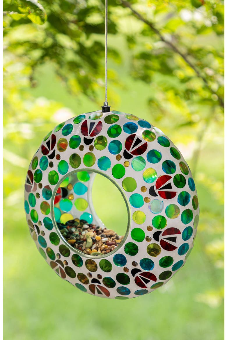 Glass Round Hanging Multi-Color Mosaic Birdfeeders, Alternate, color, Blue