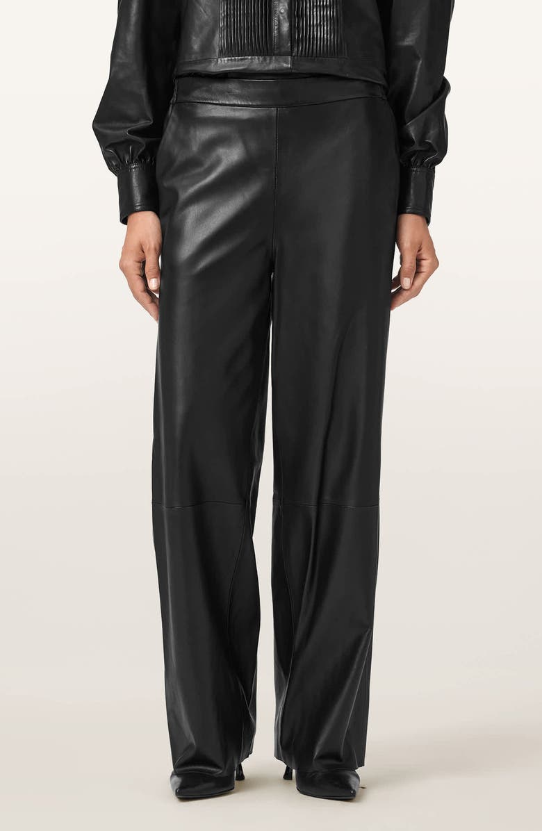 AllSaints Ash Lea Leather Pants, Main, color, Black