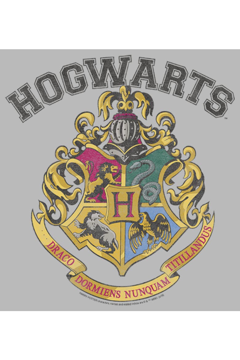 Junior's Harry Potter Vintage Hogwarts Crest  Graphic T-Shirt, Alternate, color, Athletic Heather