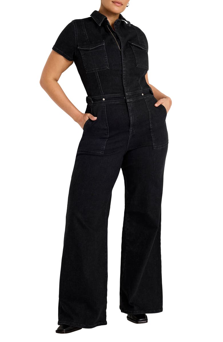 Good American Fit For Success Denim Jumpsuit, Alternate, color, Black367