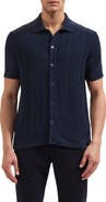 Bugatchi Short Sleeve Cable Knit Button-Up Sweater