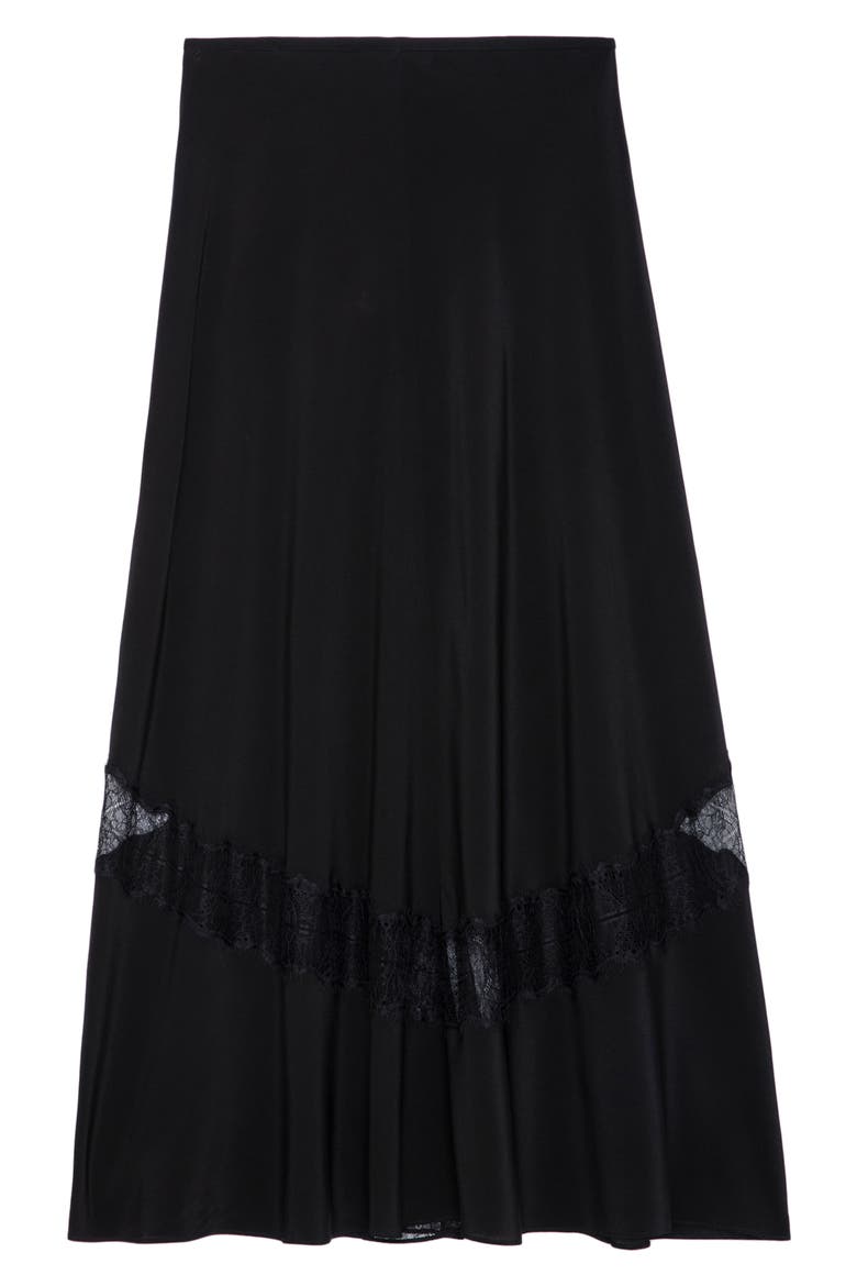 Jaylal Lace Trim Silk Maxi Skirt, Alternate, color, NOIR