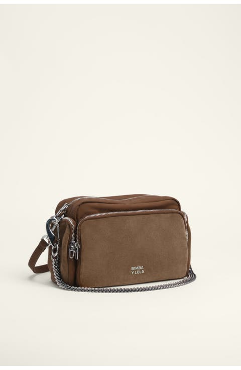 Large Cotton And Suede Pocket Crossbody Bag